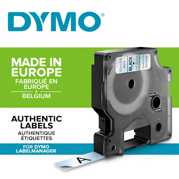 Dymo D1 musta/kirkas 12mm tarranauha